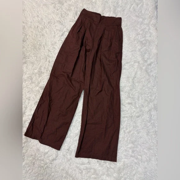 Abercrombie & Fitch Linen-Blend Ultra Wide-Leg Pant Brown - Picture 2 of 4